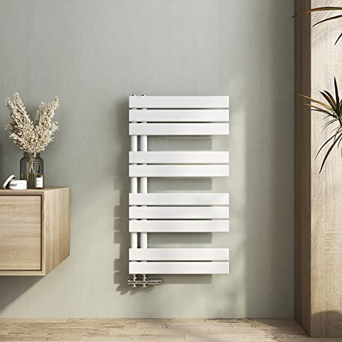 Heilmetz Scaldasalviette Bagno 899x500mm Termosifoni Moderni Termoarredo Bagno Interasse 50 Termosifone Acciaio Radiatore Scaldasalviette da Parete G1/2, Vertical, Bianco