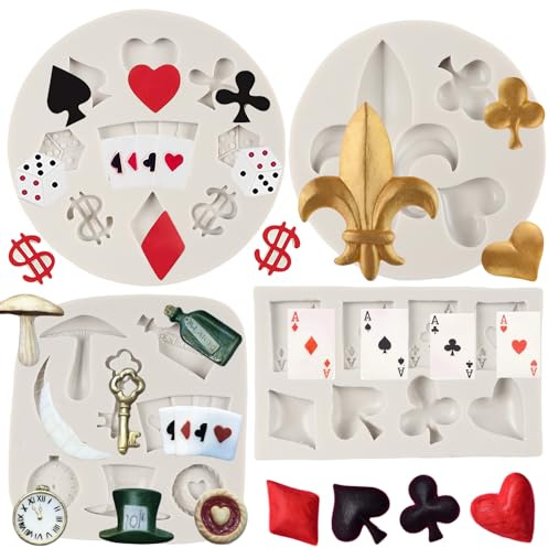 FCKEMLDS Poker-Silikonformen, Casino-Spielkarte, Fondantform für Cupcake-Topper, Kuchendekoration, Schokolade, Süßigkeiten, Polymerton, 4 Stück, FM172