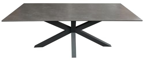 MR. DEKO® Gartentisch Almeria L Light Grey | Tisch mit gesinterter Steinplatte 180 x 90 x 76 cm (LXBxH) | Schwarzes Cross-Tischgestell aus Aluminium | Keramikplatte für Outdoor bis 6 Personen