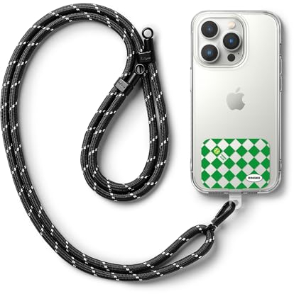 Ringke Holder Link Strap Tennis Club [Kordel mit TPU Design-Tag] Crossbody Handykette Universal zum Umhängen Kompatibel mit Universeller Handyhülle - Black & White