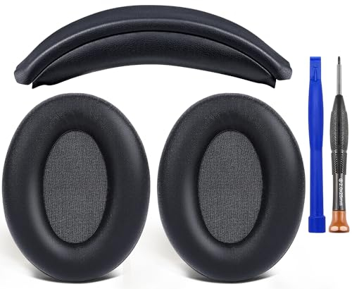SOULWIT Ear Pads Cushions + Headband, Replacement Kit for Sony WH-1000XM3 (WH1000XM3) Over-Ear Headphones, Replacement Headstrap Pad & Earpads Repair Part - Black