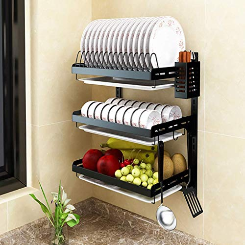 PINZHEN Escurreplatos Negro 201 Acero Inoxidable Cocina Escurridor De Platos Montado En La Pared Estante De Drenaje Organizador De Escurridor De Vajilla - 2 Niveles/3 Niveles