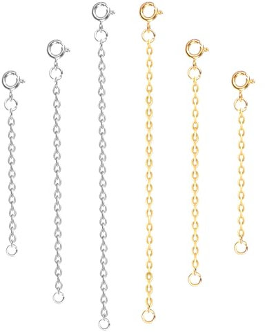 Mikovivi 6 Pièces de Chaînes d'Extension de Collier, Rallonges de Bijoux en Acier Inoxydable de 5 cm, 7,6 cm, 10 cm, Rallonge de Bracelet pour Bijoux Collier Bracelet Bracelet de Cheville (Argent+Or)
