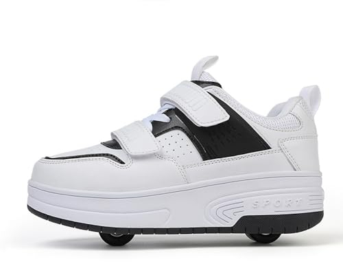 Mateju Schuhe mit Rollen für Jungen Mädchen, Schwarz Kinder Rollschuhe Schuhe mit Rollen,Outdoor Turnschuhe Versenkbarer, 2-in-1 Roller Schuhe Turnschuhe Skateboardschuhe 31 EU