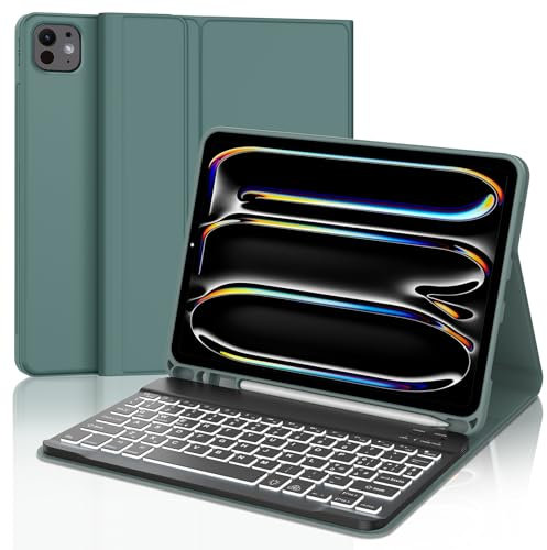 JADEMALL Custodia Tastiera per iPad Pro 11 M4 2024, Italiano QWERTY Tastiera Retroilluminata Bluetooth Rimovibile Custodia con Supporto Pencil per iPad Pro 11 M4, Verde scuro