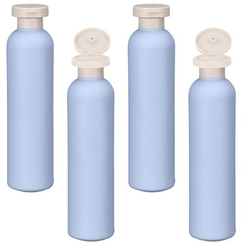 Boutihao Lot de 4 Bouteilles de Voyage Rechargeables en Plastique, Bouteilles de Lotion à Presser avec Bouchon à Rabat, pour Cosmétique Savon Gel Huile Essentielle Lotion le Shampooing, 260ml
