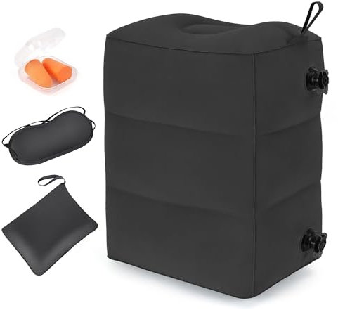 RISEPRO Coussin repose-pieds de voyage gonflable à 3 couches réglables en hauteur, lit d'avion, essentiels de voyage pour adultes en avion, train, voiture, bureau, maison (noir, 1 pièce)