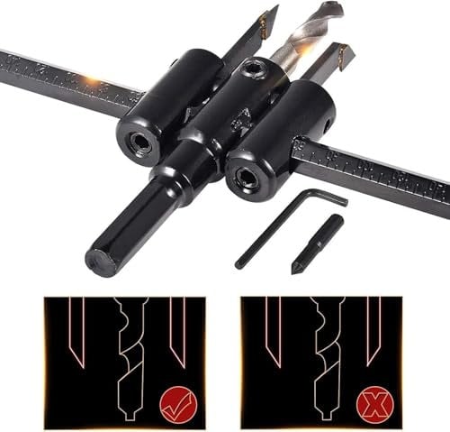 HOHXEN Corta Brocas Círculo Ajustable para Madera, Herramienta de Corte de Sierra Redonda, Herramientas de Bricolaje para Madera, Taladro Giratorio (Diámetro de Corte: 30mm - 200mm)