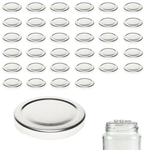 mikken Lot de 35 couvercles TO 63/6,6 cm pour pots à confiture Twist-Off Couvercle de rechange pour bocaux à conserve avec ouverture de 58 mm Argenté