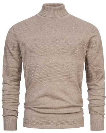 KRONSTADT Herren KSFisker Feinstrickpullover mit Rollkragen aus 100% Baumwolle | Strickpulli für Männer Beige Mix, M