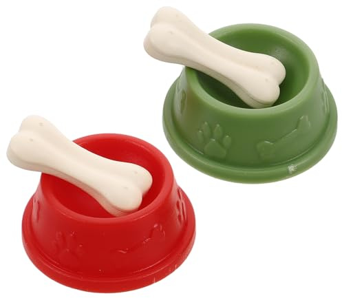 BESTonZON Miniatur Hundenapf 2Er Set 2.30X2.30X0.39In Puppenhaus-Tiernapf Mit Knochen Kunststoff Spielzeug Hundezubehör Für Kinder Rollenspiele Puppenhaus Zubehör
