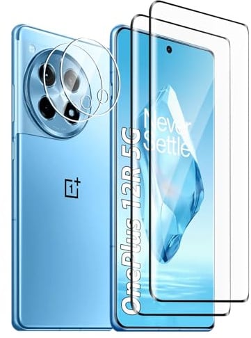Fyqzio[2+2 Pièces Verre Trempé Pour OnePlus 12R 5G et Caméra Arrière Protecteur,Sans Bulles,9H Dureté,Anti-Rayures,3D Couverture Complète,HD Film Protection Ecran Pour OnePlus 12R 5G