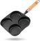 4 Cup Cast Iron Egg Frying Pan,Household Cast Iron Fried Egg Pan with Wooden Handle,Egg Burger Omelette Pot Pancake Pot Cooker Griddle,Breakfast Non-Stick Skillet for Egg,Kitchen Cooking Tool (Black)