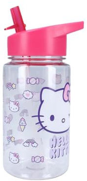 My sweety pop - Botella para niña hello kitty transparente de plástico, para niños, guardería, guarderías, escuelas, vacaciones, comidas, 12 cm, 450 ml, hidratación, idea de regalo, color rosa