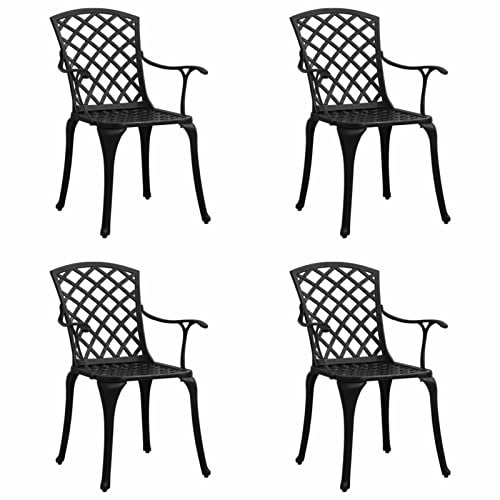 Iiaky Gartenstühle 4 STK. GartenstüHle Stapelbar Camping Tisch Stuhl Set Garden Chair Garten StüHle Outdoor Aluminiumguss Schwarz