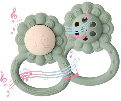 Beißringe Babys, Löwenform Baby Greifling Rassel, Silikon Babyrassel Spielzeug für Sinnes und Kauentwicklung, Neugeborene Greifspielzeug für Jungen und Mädchen (0-1 Jahre) (Grün)