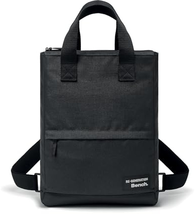 Re-Generation Bench Unisex-Tragetasche aus Segeltuch, umweltfreundliche schwarze Tragetasche mit Laptopfach, stilvolle einfarbige Tragetasche für Damen und Herren, 27,5 x 38 cm, Schwarz , 27.5cm x