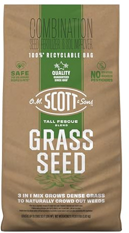 O.M. Scott and Sons Tall Fescue Blend Grass Seed - Lawn Seed, Fertilizer and Soil Improver, Naturally Crowds Out Weeds, Covers Up to 2,000 sq. ft., 8 lb.