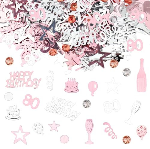 Happy 80th Birthday Confetti 30g 80th Anniversary Glitter Foil Table Decoration Sequins for 80 Years Birthday Table Confetti Party Decoration Rose Gold