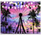 Luminora Toile de fond d'été en tissu 3 x 2,4 m avec grande roue, bord de mer, plage, coucher de soleil violet, fond de festival musical, palmiers tropicaux, décoration d'accessoires de photomaton
