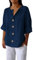 CixNy Chemisier pour femme - Grandes tailles - Décontracté - Col en V - Manches 3/4 - En lin - Vintage - Couleur unie - Décontractée - Coton et lin - Confortable - Léger, A bleu marine., XXL