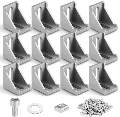 vsshe Aluprofil Winkelverbinder, 12 Stk Befestigungsmaterial Winkel 20x20mm mit Schrauben und Muttern, Eckwinkel Eckverbinder 90 Grad Winkel für Werkbänke, Regale, Geräteständer, Trägerkonstruktionen