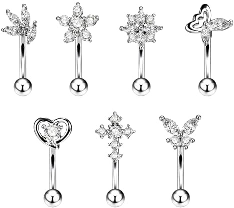JewelryWe 7 Augenbrauenpiercing Rook Piercing Edelstahl Spinne Fledermaus Biene Herz Kreuz Pfotenabdruck Schmetterling Augenbrauen Lippen Piercing Set Curved Barbell Helix Tragus Cartilage Piercing