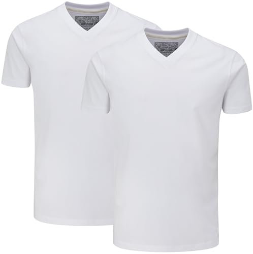 Charles Wilson Paquete 2 Camisetas Cuello Pico Lisas (M, White (1024))