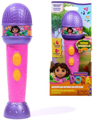 DORA LA EXPLORADORA - Micrófono Dora con Canciones de la Serie, Efectos de Sonido y Frases Bilinguës - 6074992 - Juguetes Niña 3 años + - Regalo Niña 3 años + - Juegos Infantiles - Karaoke Infantil