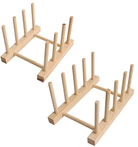 XcnPer 2Pcs Plate Rack, Plate Organiser for Kitchen Cupboard, Kitchen Cabinet Storage Rack, Can Be Used as a Wooden Shelf for Pot Lids/Plates/Cups (3 Slots and 4 Slots)