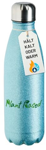 Huuraa Water bottle Plant Based Blätter Gift glitter bottle blue 500ml stainless steel Plant Based Blätter Gift idea
