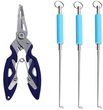 4PCS Fish Hook Remover Tool Kit With Fishing Plier, 3 Pack Disgorger Fishing Tools And 1 Blue Pliers, Fishing Hook Quick Release Device For Freshwater And Saltwater, Easy To Use With Non-Slip Handle