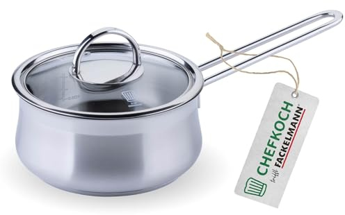 FACKELMANN Chefkoch Saucentopf mit Glasdeckel ø16cm – Edelstahl 18/8, Induktionsgeeignet, spülmaschinengeeignet & backofenfest