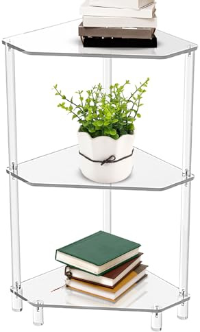 Transparentes Eck-Bücherregal – Tisch aus Acryl mit 3 Ebenen, Halterung für moderne Dreiecke | Kleine Aufbewahrungsboxen mit großer Kapazität für Schlafzimmer, Büro oder Wohnzimmer, Mobi