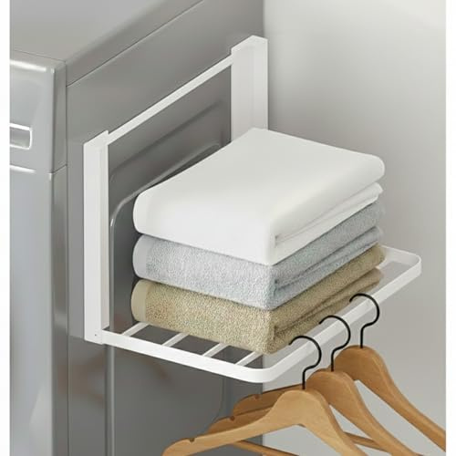 Regali Magnetici per Lavatrice, Scaffale Magnetico, Porta Asciugamani Magnetico, per Asciugatrice, 40,5 x 25 cm Organizzatore per Lavatrice per Appendere Abiti, Asciugamani, Biancheria Sporca (Bianco)