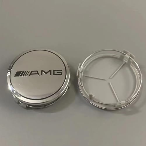 VAPORVERSE 4 Stück Auto Nabendeckel Felgenkappen Ersetzen für AMG 75mm Zubehör, Nabenkappen Radnabenabdeckung Wheel Caps,Silver