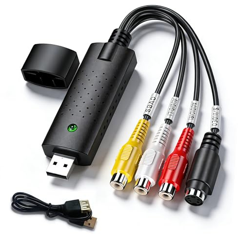 Fablet VHS to Digital Converter RCA to USB Converter for Mac and PC | USB Video Capture Device, Plug and Play, Analogue VCR Mini DV, Preserve Family Movies, Mac PC Compatible, Cable Driver Manual