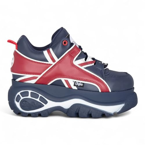 Buffalo 1339-14 Damen-Sneaker aus blauem und rotem Kunstleder mit klobiger Plateausohle