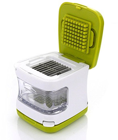 RCGOODS l professionelle Knoblauchpresse und Schneider aus Edelstahl (zwei Wechselklingen) - gewürfelter und gehackter Knoblauch - Mini Chopper Mini Schneider
