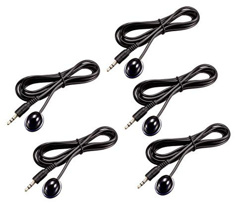 sourcing map IR Infrared Receiver Extender Cable 3.5mm Jack 4.9FT Long 26-39FT Receiving Distance Single Black Head 5pcs