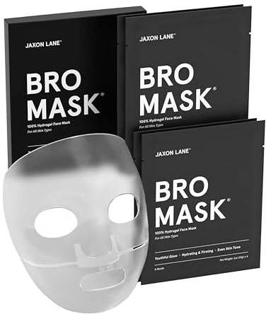 JAXON LANE Bro Mask Korean Face Mask for Men, Hydrogel Masks, 4 x 4 Pack | Collagen, Vitamin C and Hyaluronic Acid Support Hydrated, Smoother Looking Skin Before Events or Weekly Care