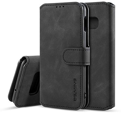 UEEBAI PU Leather Case for Samsung Galaxy S10, Vintage Retro Premium Wallet Flip Cover TPU Inner Shell [Card Slots] [Magnetic Closure] Stand Function Folio Shockproof Full Protection - Black