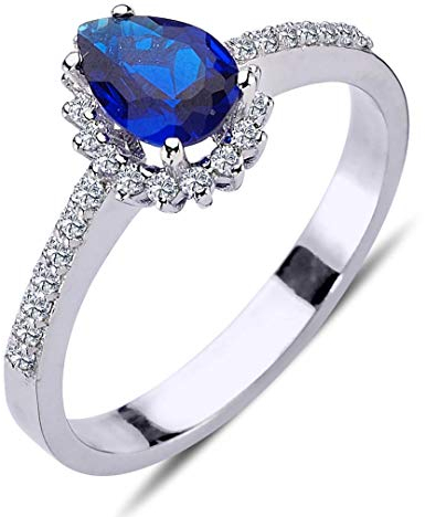 Diamant Tropfen Saphir Entourage Ring ?n 14 Karat Weißgold