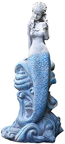 HQL Stehende Meerjungfrau-Statue, 13x 12 x 30, Meerjungfrau auf Ozean Muschelfigur Display, Garten große Meerjungfrau Dekoration, für Outdoor Indoor Beach Pool