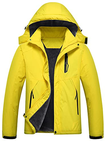 Jingangjin Herren Mountain wasserdichte Skijacke Winter Windbreaker Warm Hooded Snowboard Regenmantel Jacken, gelb, X-Large