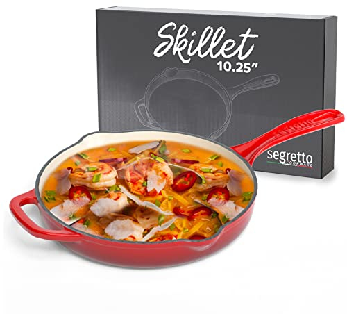 Segretto Cookware Enameled Cast Iron Skillet, 10.25, Red