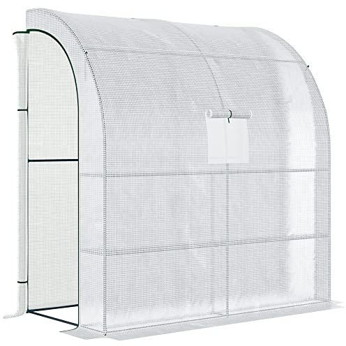 Outsunny Foliengewächshaus Tomatengewächshaus mit Mesh Fenster, Treibhaus mit aufrollbaren Türen, Anzuchthaus mit UV Schutz, Weiß, 200 x 100 x 215 cm