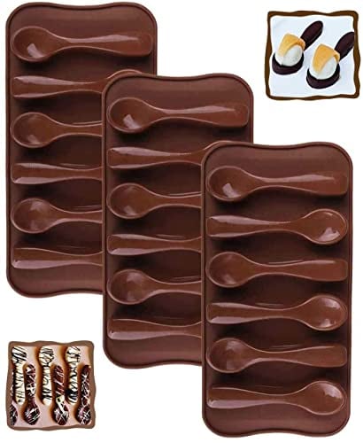 VENCILAZY Spoon Shape Silicone Chocolate Mould 3PC - 6 Cavity Ice Cube Tray for Candy, Jelly, Cocktails | BPA Free Baking Tools | Reusable Cake Decor & Party Supplies (Set of 3)