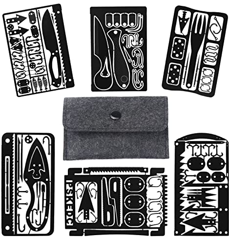 aghoer Survival Card - 6 tarjetas de supervivencia al aire libre para pesca, camping y supervivencia, color negro