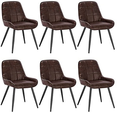WOLTU Esszimmerstühle 6er Set, Polsterstuhl Kunstleder, Küchenstuhl gepolstert, Akzentstuhl für Wohnzimmer Schlafzimmer Küche, ergonomischer Stuhl mit Rückenlehne, Dunkelbraun, BH332dbr-6